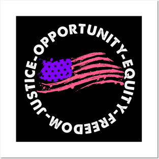 Justice Opportunity Equity Freedom US Flag Retro Vintage Posters and Art